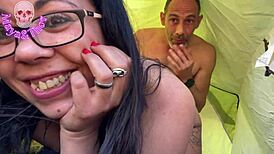 big tits creampie on the beach with cute follower