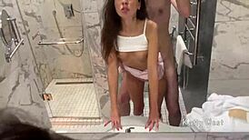 Wow! H Girl Sucks Cock and Bangs Hard in School Shower POV