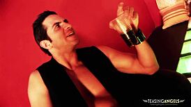 How does this sexy blonde slut handle two hard dicks pounding her in stockings at the same time?