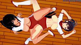 i watch asuka and homura gettin all hot and heavy in senran kagura hentai, their big tits bouncin