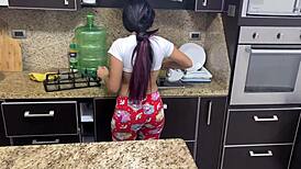 18-Year-Old Stepdaughter's Big Ass Tempts in Kitchen