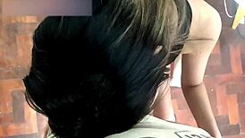 I give a blowjob to the neighbor when I invite him to see my new huge boobs.