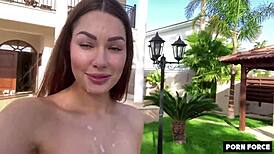 watch this skinny teen shaiden rogue begs for poolboy's monster cock face fucking outdoors!