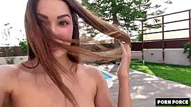 watch this skinny teen shaiden rogue begs for poolboy's monster cock face fucking outdoors!