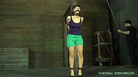 Bound hotty endures tight oral submission to horny man's hardcore demands, sucking pussy and fucking jizz