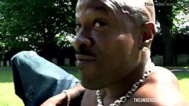 I spotted Sensi grabbing a Russian milf in the park for some outdoor fun. She stripped down quick.