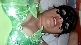 I visito my tia and find her dress as duendecita and she give me oral as christmas regalo