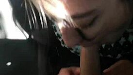 Wow! Best friend’s risky blowjob on a public bus!