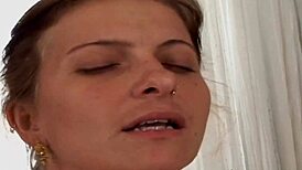 Mature lesbians explore in the shower.