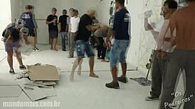 Brazilian Orgy with Thirteen Construction Workers Bareback Before Work