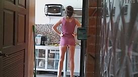 Morning Cleaning in a See-Through Dress with Close-Up Details