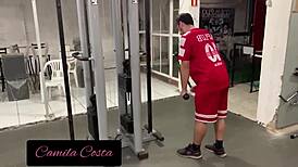 Blonde Amateur Gets Her Dick Touched by Tattooed Instructor in Gym Session