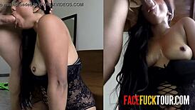 latina can't stay mad with her mouth full of huge cock