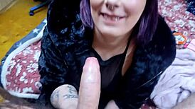 emily purple in fur coat sucking big cock for cum facial