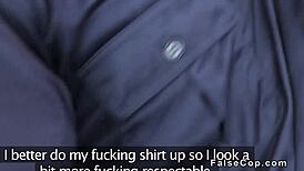 I banged the inked blonde's huge boobs at work in police uniform.