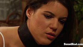 Big ass lesbian slave whipped from behind by merciless madame