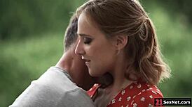 bf dives into ukrainian girlfriend's muff outdoors, sucking small tits