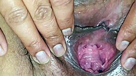 I'm gaping my big fat hairy pussy wide open.