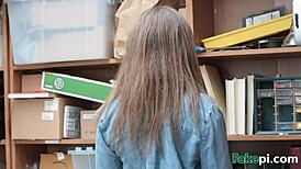 Brooke Bliss caught shoplifting, punished with doggy style office fuck