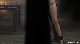 look at this redhead slave getting stuffed with a big cock in bondage.