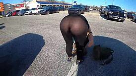 Big ass pawg wife walks outdoors in public exhibitionist homemade scene