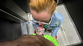 He fucked the naughty neighbor in the elevator, cock throbbing in her wet pussy