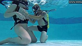 Manga character in pool with underwater fingering and oral