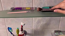 Brunette stepmom deepthroats slobbering in shower