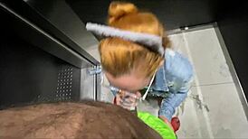 He fucked the naughty neighbor in the elevator, cock throbbing in her wet pussy