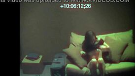 Sexy babe secretly fingering her tight pussy on the sofa