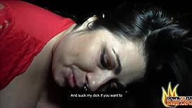 Public encounter with brunette milf in car