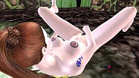 cute girl laying on floor touching herself in 3d cartoon