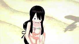 Tsuyu Froppy in hot swimsuit seduces on beach with missionary hentai passion.