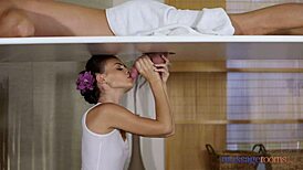 Petite 18+ Russian Kate Rich Handles Glory Hole Cock in Massage Room