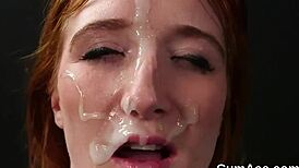 foxy bombshell takes cum load on face and swallows it all 😍💦