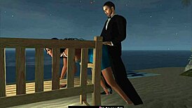 sneaking into the beach house for a quick sex session during the party