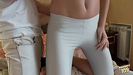 Blonde Russian man fucks pierced girl anal on hotel bed!