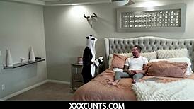 Fucking tiny teen whore Zerella Skies in panda costume.