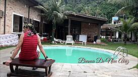 Young Brunette Melissa Feels Intense Pleasure Fucking Couple in Pool at Brazilian Inn