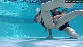 Manga character in pool with underwater fingering and oral