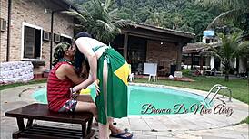 Young Brunette Melissa Feels Intense Pleasure Fucking Couple in Pool at Brazilian Inn