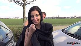 czech amateur hussy's big tits covered in jizz after public pickup