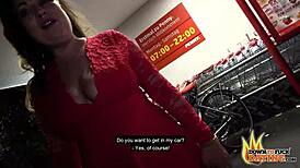 Public encounter with brunette milf in car