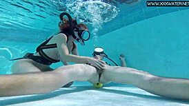 Manga character in pool with underwater fingering and oral