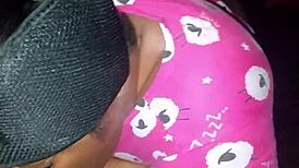 Ebony amateur gives sloppy blowjob to big black cock at bedtime