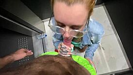 He fucked the naughty neighbor in the elevator, cock throbbing in her wet pussy