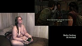Naked brunette plays Last of Us with big tits exposed