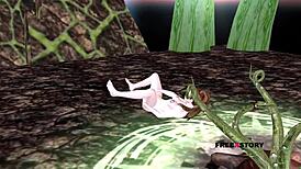 cute girl laying on floor touching herself in 3d cartoon