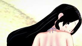 Tsuyu Froppy in hot swimsuit seduces on beach with missionary hentai passion.