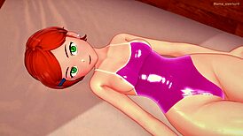 la linda gwen gets wet, strips swimsuit for adult hentai parody fucking scene.